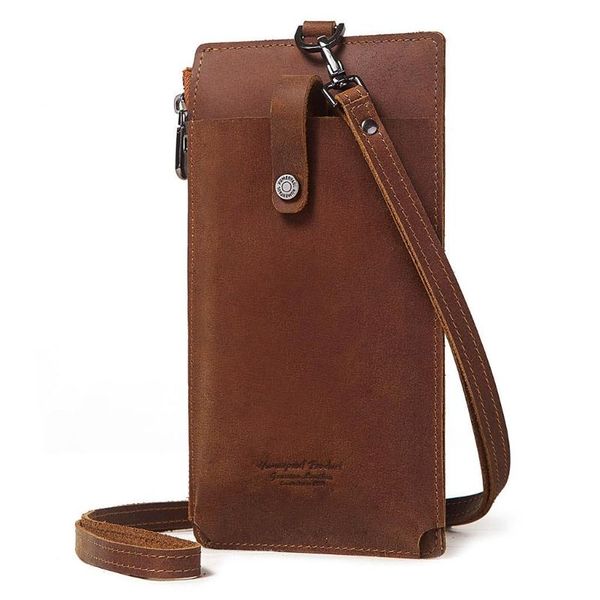 

leather cell phone bag hanging neck wallet coin purse pouch pocket m68c, Red;black