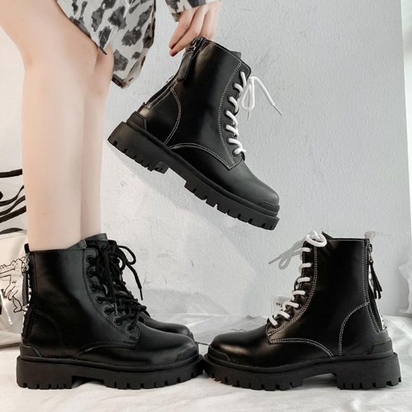 

boots british women's 2021 autumn short tube thick-soled all-match, Black