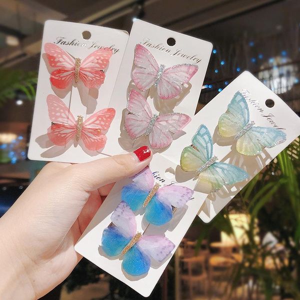 

hair accessories 2pcs simulation butterfly barrettes cute sweet clips beautiful hairpins colorful girls ornament, Slivery;white