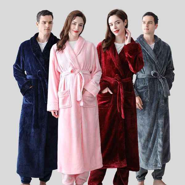 

women's sleepwear baldauren autumn & winter couple 2 piece suit multicolor pajamas coral fleece men's nightgown flannel warm bathr, Black;red