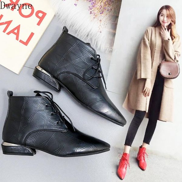 

boots 2021 female british wind pointed low heel plus velvet lace tide, Black