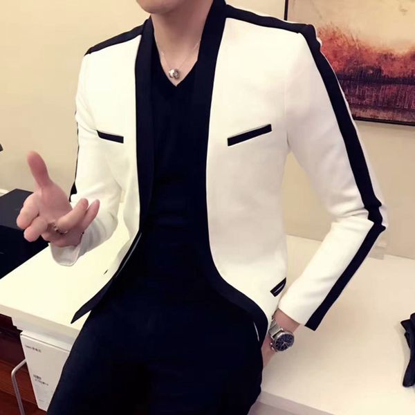 

men's suits & blazers korean version slim fit white versatile small splicing color contrast wedding dress 2021 spring coat veste h, White;black