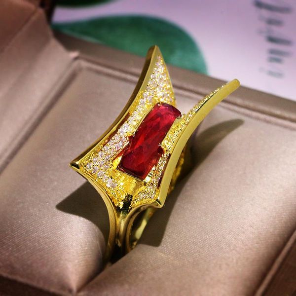 

2021 red cubic zirconia thumb ring opening jewelry unique smooth geometric ring for women, Slivery;golden