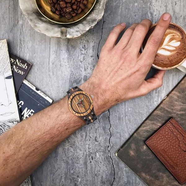 

wristwatches fashion watches for men ebony zebrawood red sandalwood five beads skeleton movement wooden watch, Slivery;brown