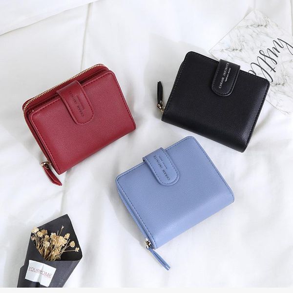 

wallets short paragraph solid color wallet female version buckle ladies student zipper small coin purse key case, Red;black