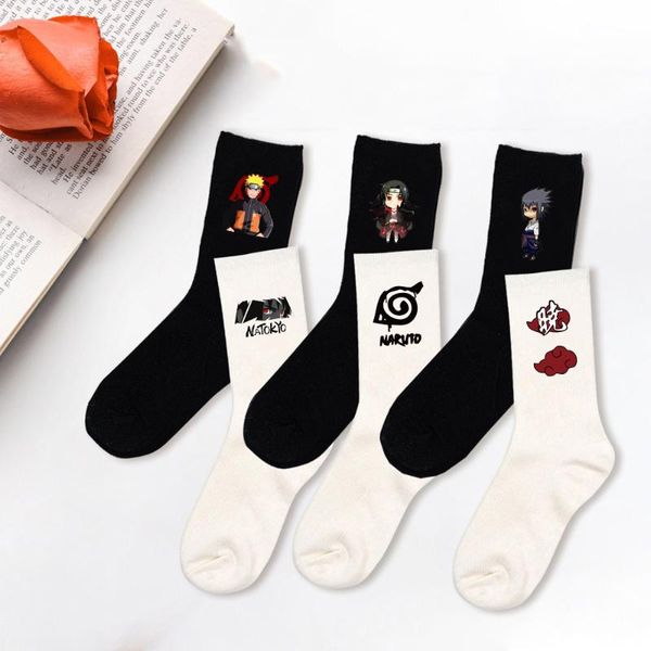

men's socks men women sewing funny hip hop cartoon fashion personality anime cotton middle tube pattern trend gift, Black