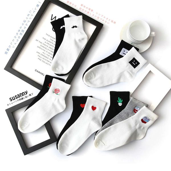 

medium tube socks cotton double needle children's women's love leisure, Black;white