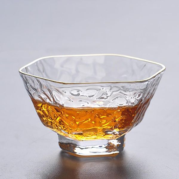 

cups & saucers japanese style creative hexagonal tea cup transparent crystal glass hammer mesh teacup heat-resistant water