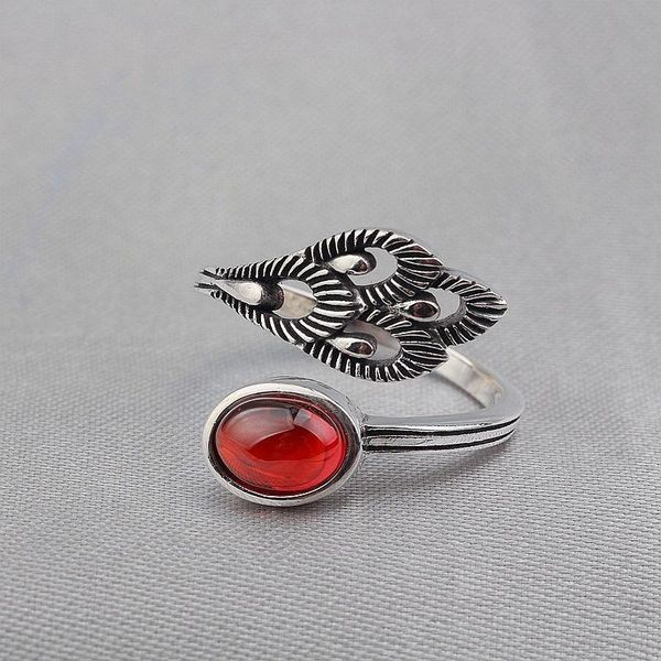 

cluster rings s925 pure silver restoring ancient ways ring female pomegranate red crystal peacock opening mustard, Golden;silver
