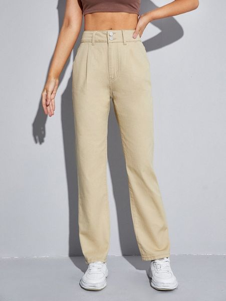 

slant pocket straight leg pants 70ix#, Black;white