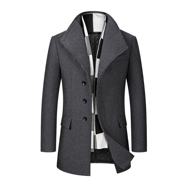 

wool blend coats men winter new men's solid casual wild wool overcoat quality brand business luxurious coat male, Black
