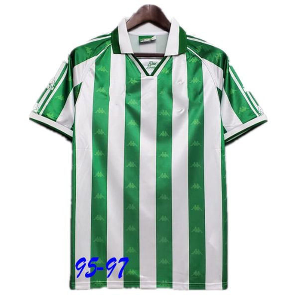 

1995 1997 real betis retro home jarni soccer jerseys 95 97 match worn menendez rios 21 finidi 11 green football shirt, Black