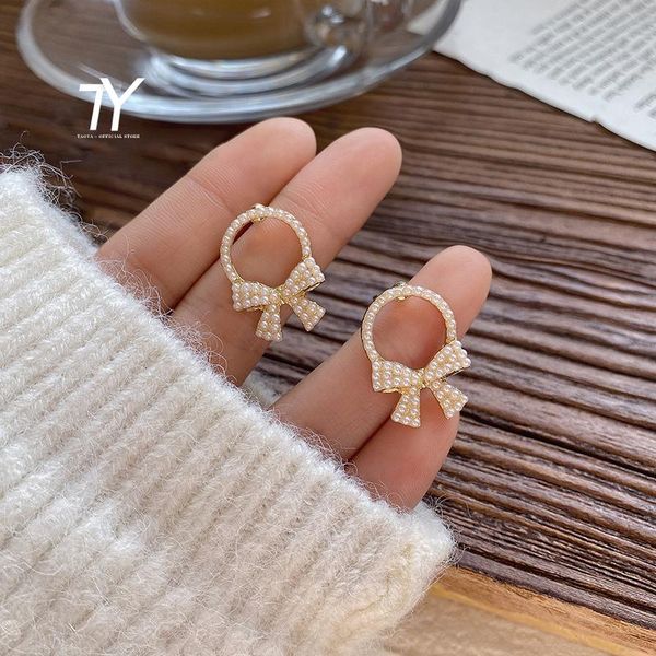 

dangle & chandelier sweet pearl bow gold drop earrings for woman korean fashion jewelry wedding girls elegant set accessories student unusua, Silver