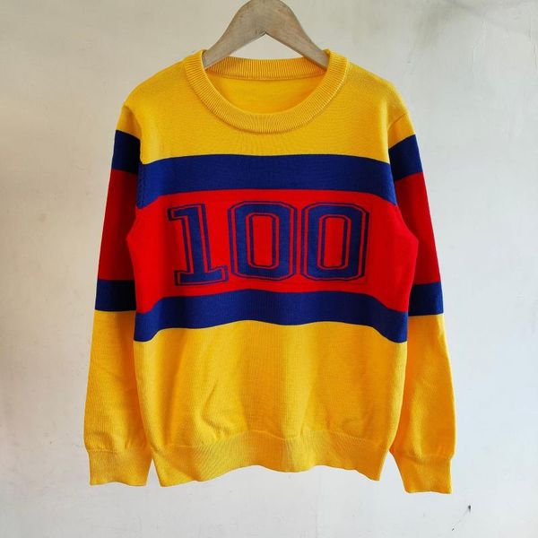 

women's sweaters college style 2021 autumn and winter yellow number 100 round neck long-sleeved pullover sweater, White;black