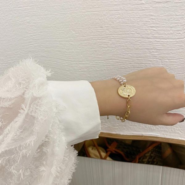 

link, chain 2021 luxury charm bracelet pearl gothic wheat ear anime stainless steel fashion jewelry accessories gifts for woman, Black