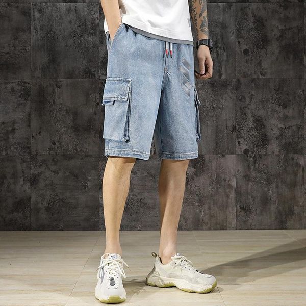 

men's jeans tooling shorts fashion brand loose size medium pants summer trend personality capri, Blue