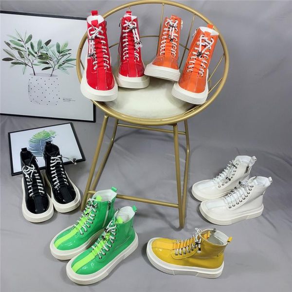

boots 2021 patent leather women's shoes candy color high platform women net red short, Black