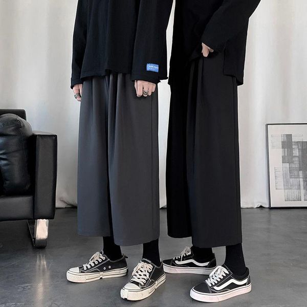 

spring summer drawstring wide-leg pants men's fashion casual dress jacket men korean loose straight suit pants mens m-3xl, Black