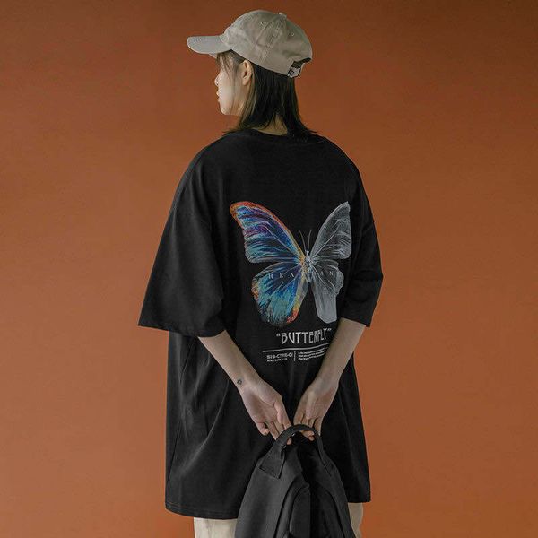 

2021 fashion harajuku dark street butterfly female t-shirt around the neck short sleeve women yhq9, White