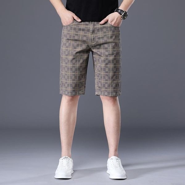 

men's shorts 2021 summer casual plaid stretch cotton fashion business short pants male brand clothes khaki black blue,705, White;black