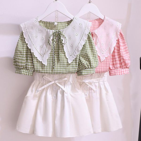 

clothing sets 602 lace collar plaid suit, White