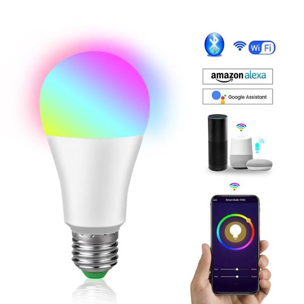 

bulbs smart wifi light bulb e26 e27 led rgb lamp work with alexa/google home 85-265v rgb+white dimmable timer function