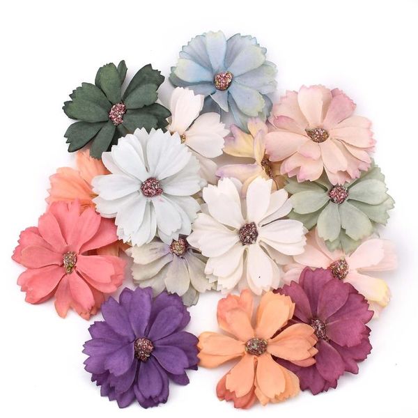 

100pcs 5cm gerbera artificial flower home party decoration scrapbooking accessories wreath diy head craft fake qylfcy