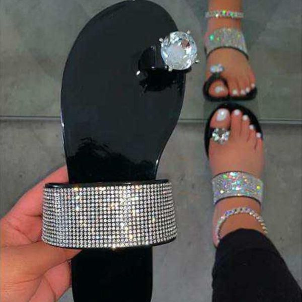 

black summer women rhinestone flip-flops fashion beautiful bling beach slides kawaii slippers transparent jelly shoes femme