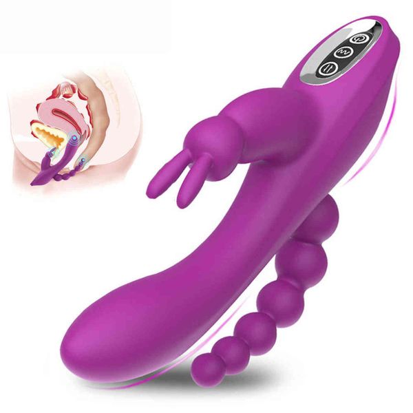 NXY Rabbit Vibrador G e P Spot Vibradores Anal Curva Triplo 12 Função Recarregável CLIT Estimulador Dildo Brinquedos Sexuais Para As Mulheres 1118