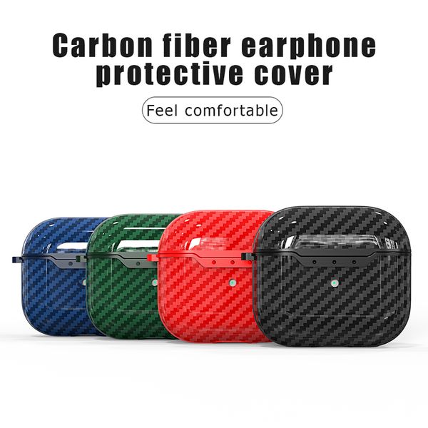 

silicone carbon fiber texture tpu headphone accessories case with keychain hook for apple airpods 1 2 pro 3 bluetooth earphone protective co