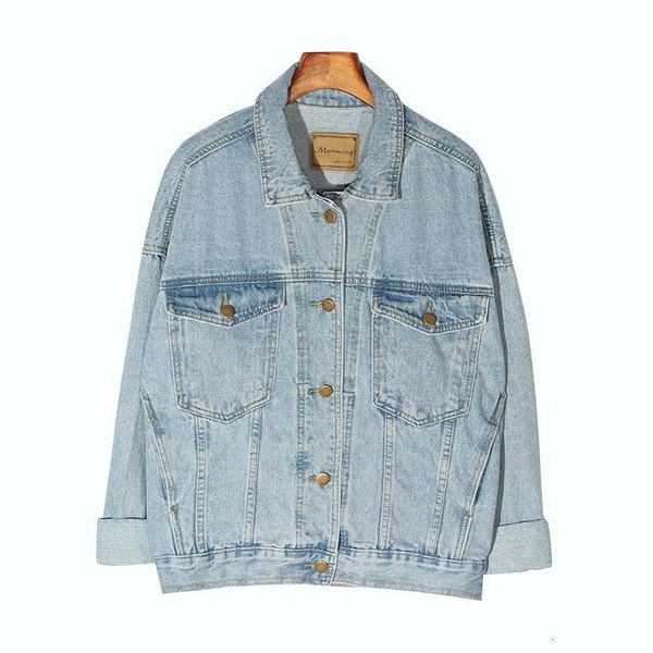 

vintage women jacket 2021 autumn winter oversize denim jackets washed blue jeans coat turn-down collar outwear bomber jacket t200306, Black;brown