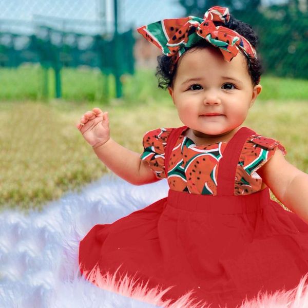 

casual baby girls sleeve watermelon pineapple fruit print solid print suspender skirt set with skirts summer clothes, White
