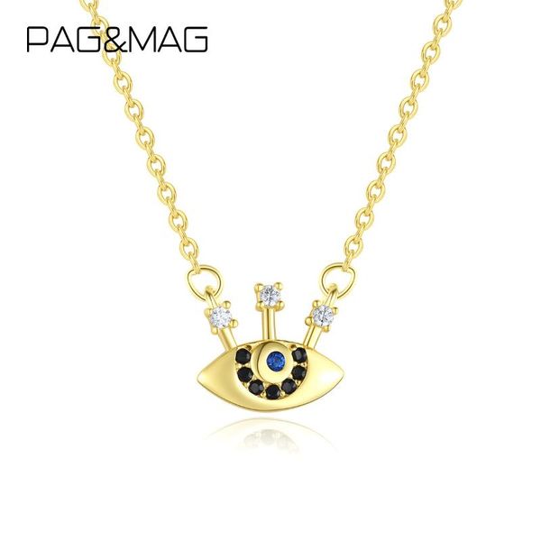 

chains 925 silver european and american retro simple design devil's eye pendant necklace female plated 14k gold chain