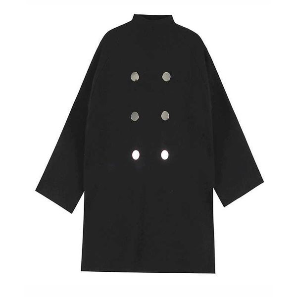 

perhaps u woman knitted button elegant black white stand collar long sleeve flare sleeve knee length autumn winter dress d0810 210529, Black;gray