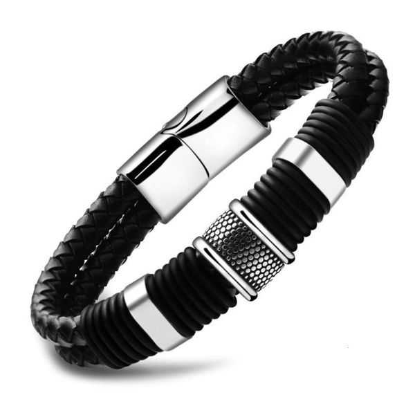 

cuff glamour men's stainless steel leather bracelet braided & and women's birthday gifts, White