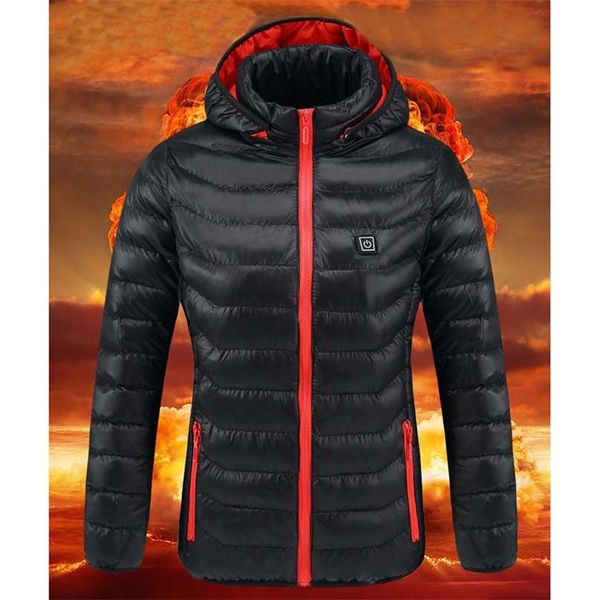 Kadın USB Elektrikli Pil Isıtmalı Ceketler Açık Uzun Kollu Isıtma Kapüşonlu Ceket Sıcak Kış Termal Giyim 211018