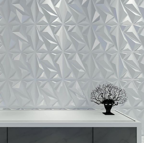 

Art3d 50x50cm PVC 3D Wall Panels Diamond for Interior Walls Décor in White Walles Decor Wallpapers Pack of 12 Tiles