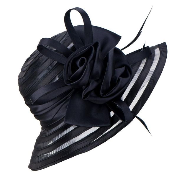 

2021 new summer for women wide brim cap ladies beach floppy bridal mother hat church wedding satin ribbon hats a214 vgax, Blue;gray