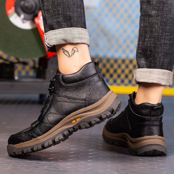 

male indestructible safety shoes men puncture-proof work boots steel toe shoes male winter shoes leather boots safety work, Black