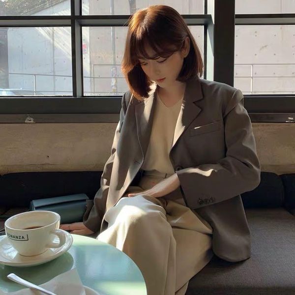 

women's suits & blazers female vintage autumn office ladies notched collar solid women blazer breasted jacket casual pockets coat, White;black