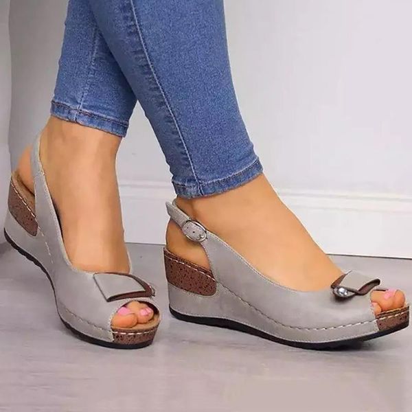 

sandals lady wedges sandalies for women 2021 pumps ankle buckle open toe fish mouth med rome casual female summer fashion shoes, Black