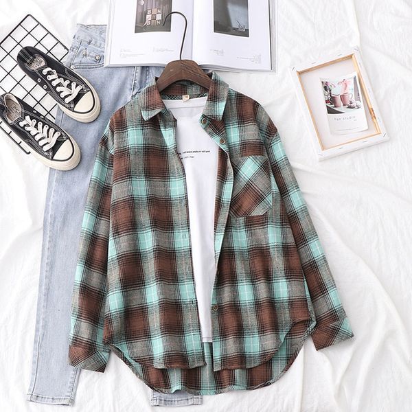 

2021 new plaid shirts womens blouses lady long female clothes spring 665t, White