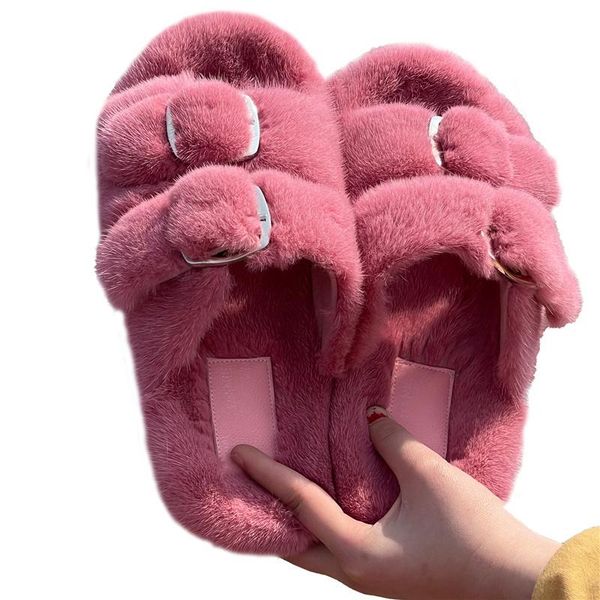 

slippers 2021 ladies fur 100% mink furry flat indoor, Black