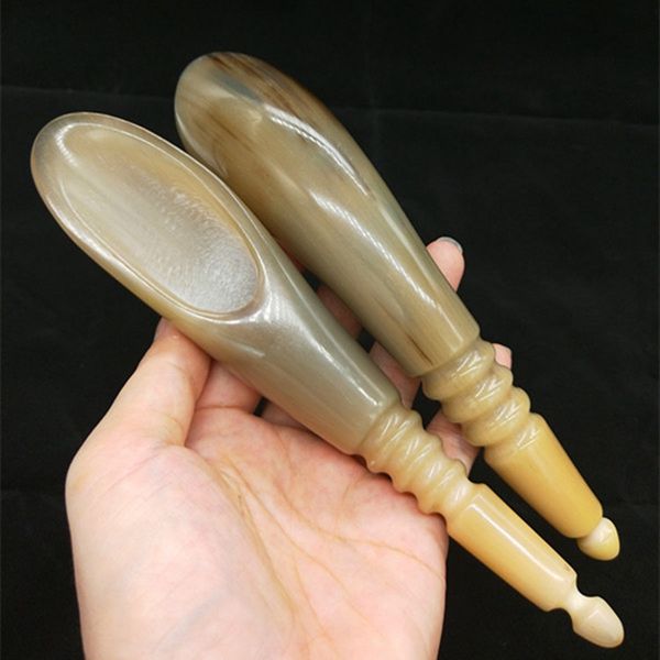 Commerci all'ingrosso 18 Cm Corno Naturale Tubo Raschiante Gua Sha Viso Corpo Meridiano Punti di Agopuntura Penna Terapia Riflessologia Guasha Strumento di Massaggio