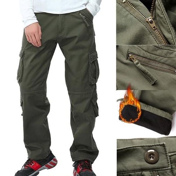 

men's pants zogaa men fleece trousers thick loose cashmere multi-pocket casual outdoor warm tooling, Black