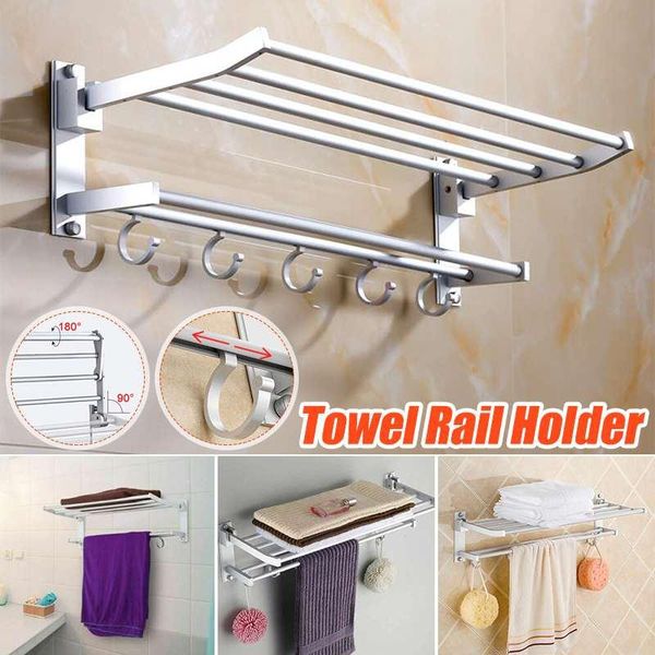 

bathroom towel racks foldable alumimum chrome towel holder wall mounted fashion storage shelf with hooks