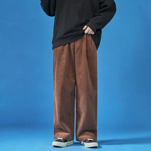 

2021 new autumn corduroy men's fashion retro casual wide-leg pants men streetwear wild hip-hop straight trousers mens s-xl dese, Black
