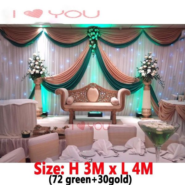 

party decoration 3x4m ice silk wedding backdrop drape with swags gold and green backdrops curtain for event