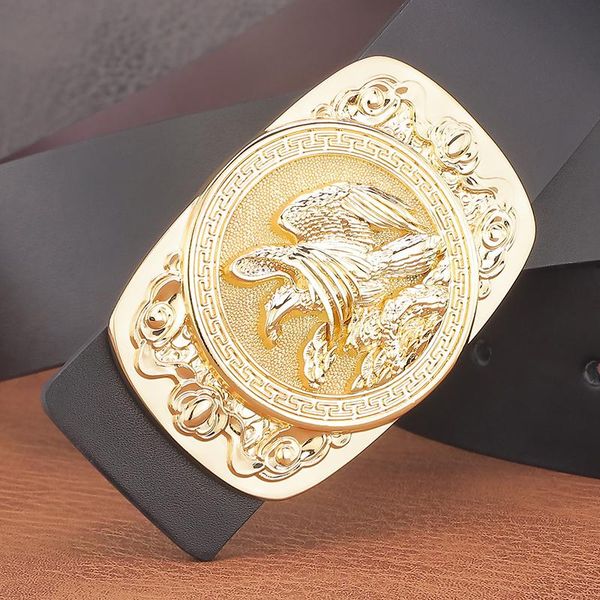 

belts golden eagle slide buckle designer genuine leather black 3.8cm wide brand waist strap casual ceinture homme, Black;brown