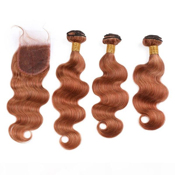 

meidum auburn body wave human hair weave bundles with closure pure 30 peruvian wavy hair weaves auburn human hair wefts with lace closure, Black;brown